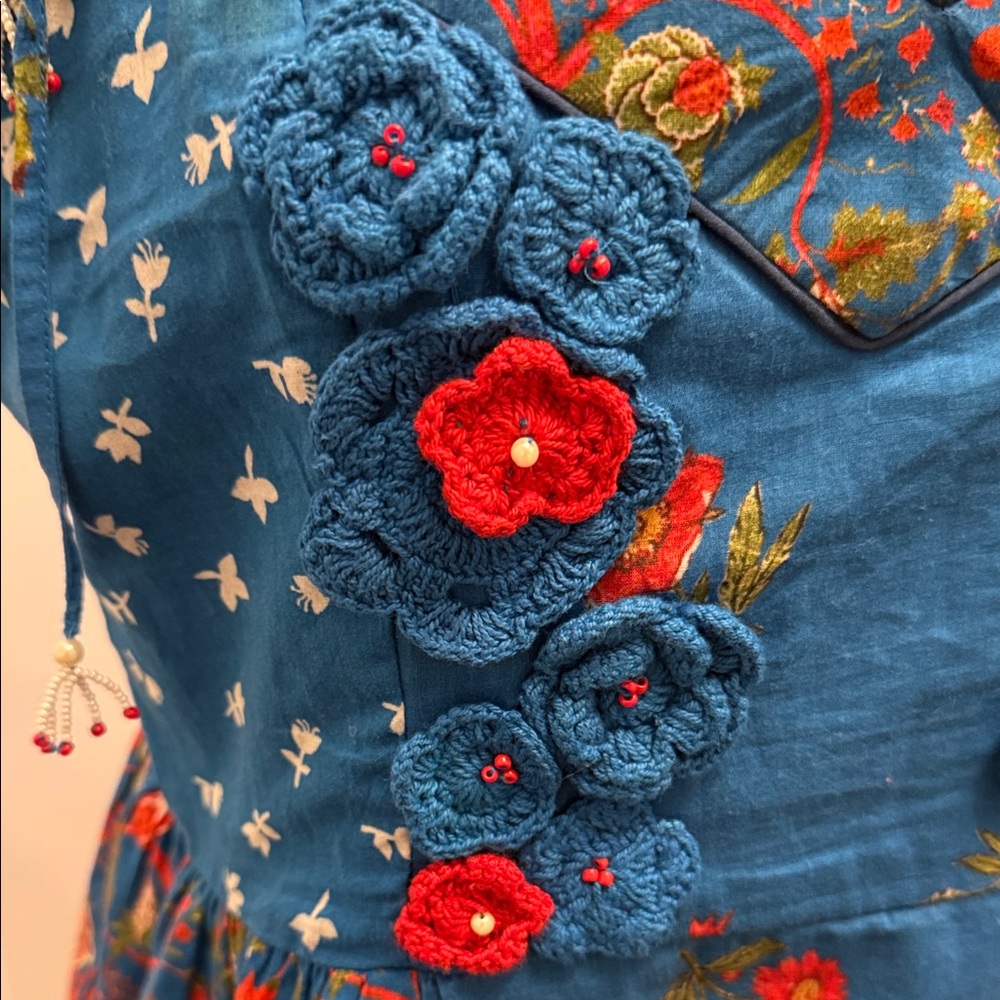 Anthropologie Nikasha Blue Floral Crochet Babydoll Tank Camisole - Picture 5 of 8
